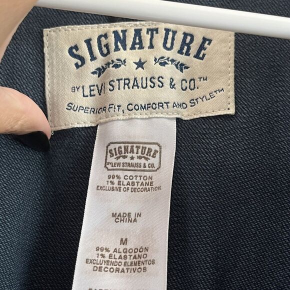 Levi Strauss Signature Denim Jacket Size M Blue Dark Wash Gold Buttons Collared - Picture 5 of 12